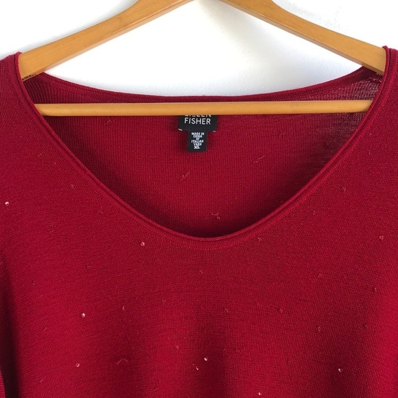 Eileen Fisher 100% Merino Wool Red Sweater with bling - Picture 3 of 7